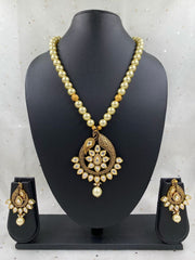 Designer Gold Plated Peacock Design Kundan Pendant Necklace Set By Gehna Shop Antique Golden Necklace Sets