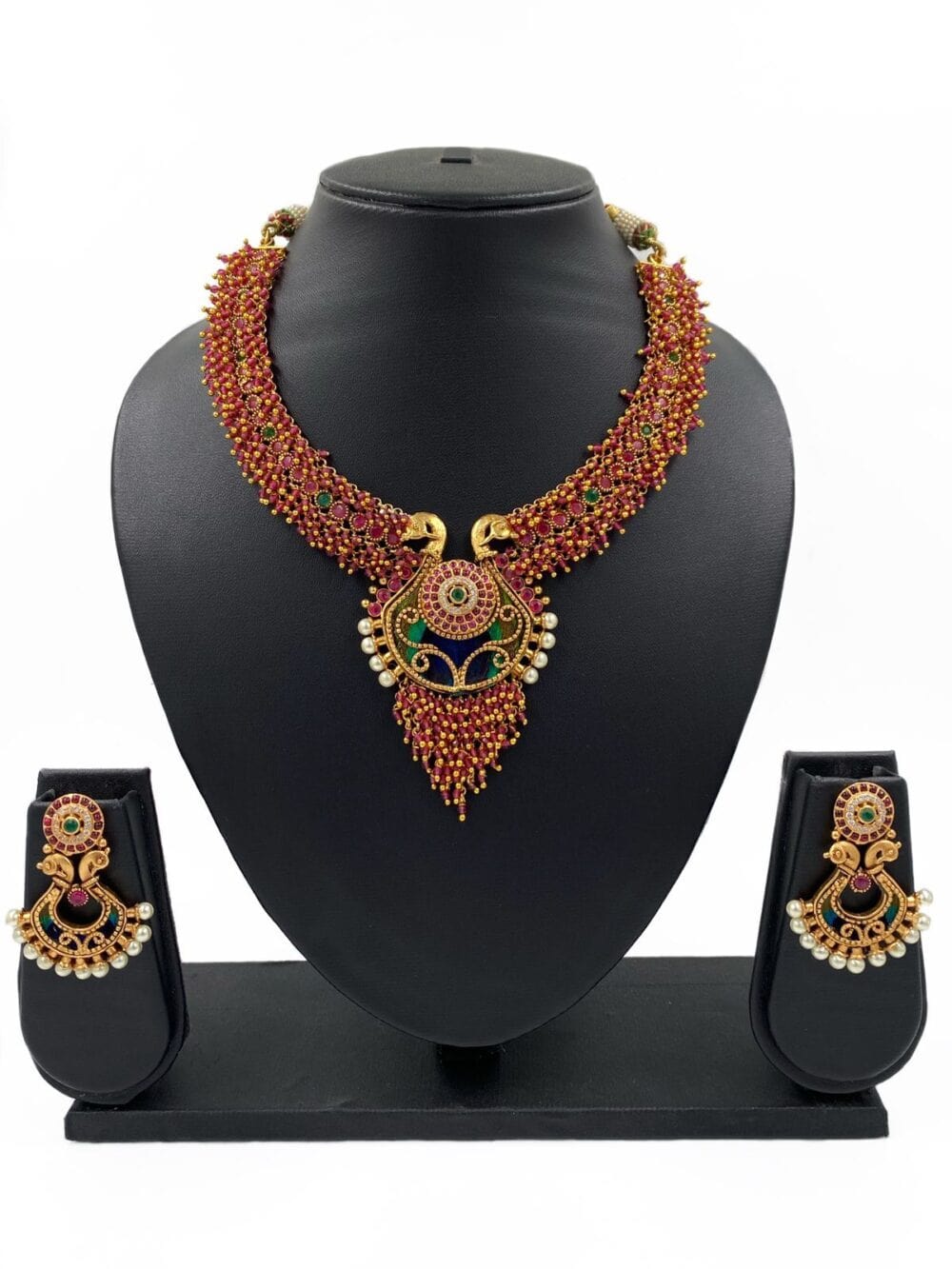 Designer Gold Plated Peacock Design Temple Necklace Set For Women By Gehna Shop Temple Necklace Sets