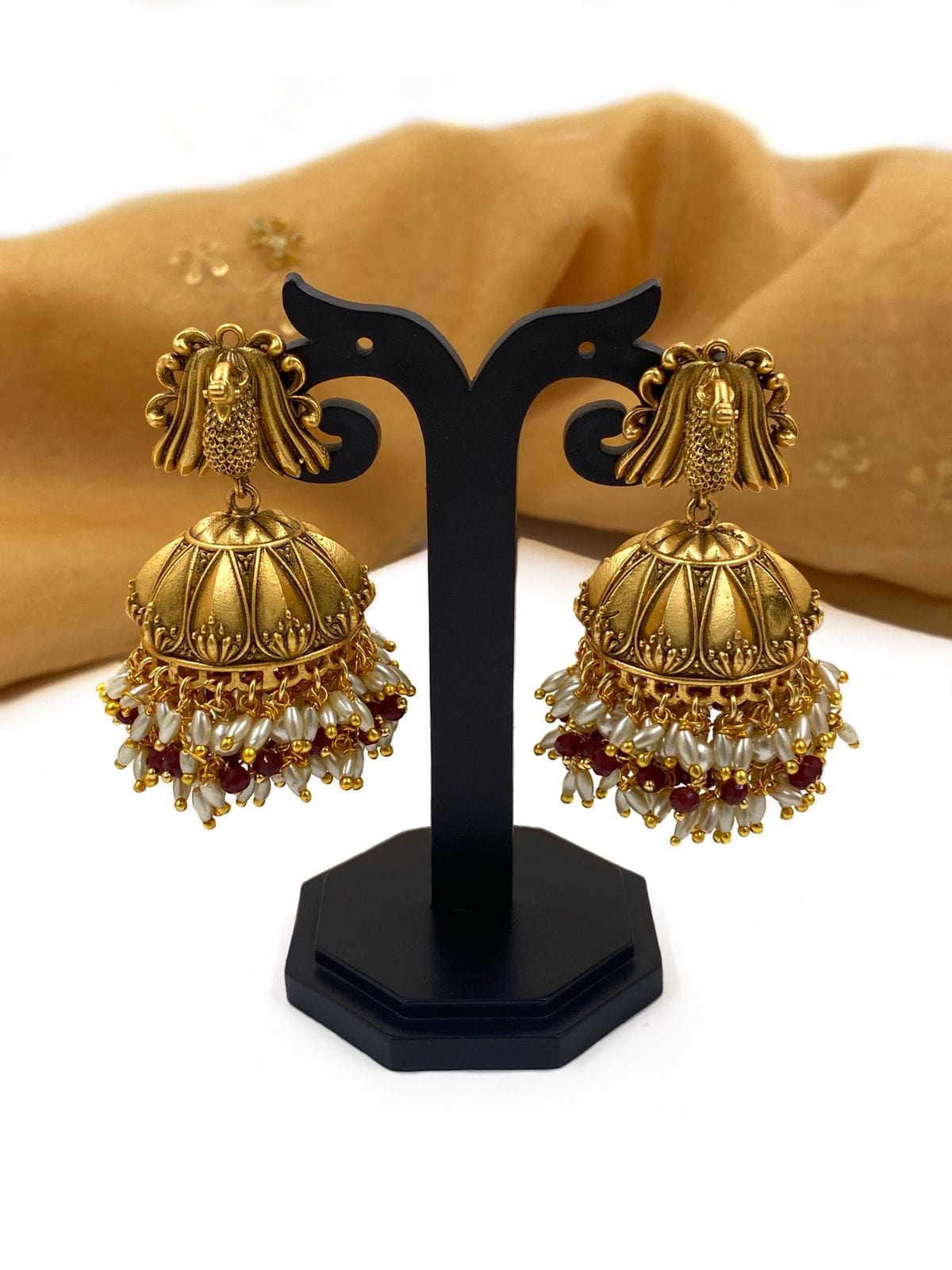 Designer Gold Plated Peacock Design Wedding Jhumka Earrings For Ladies By Gehna Shop Jhumka Earrings