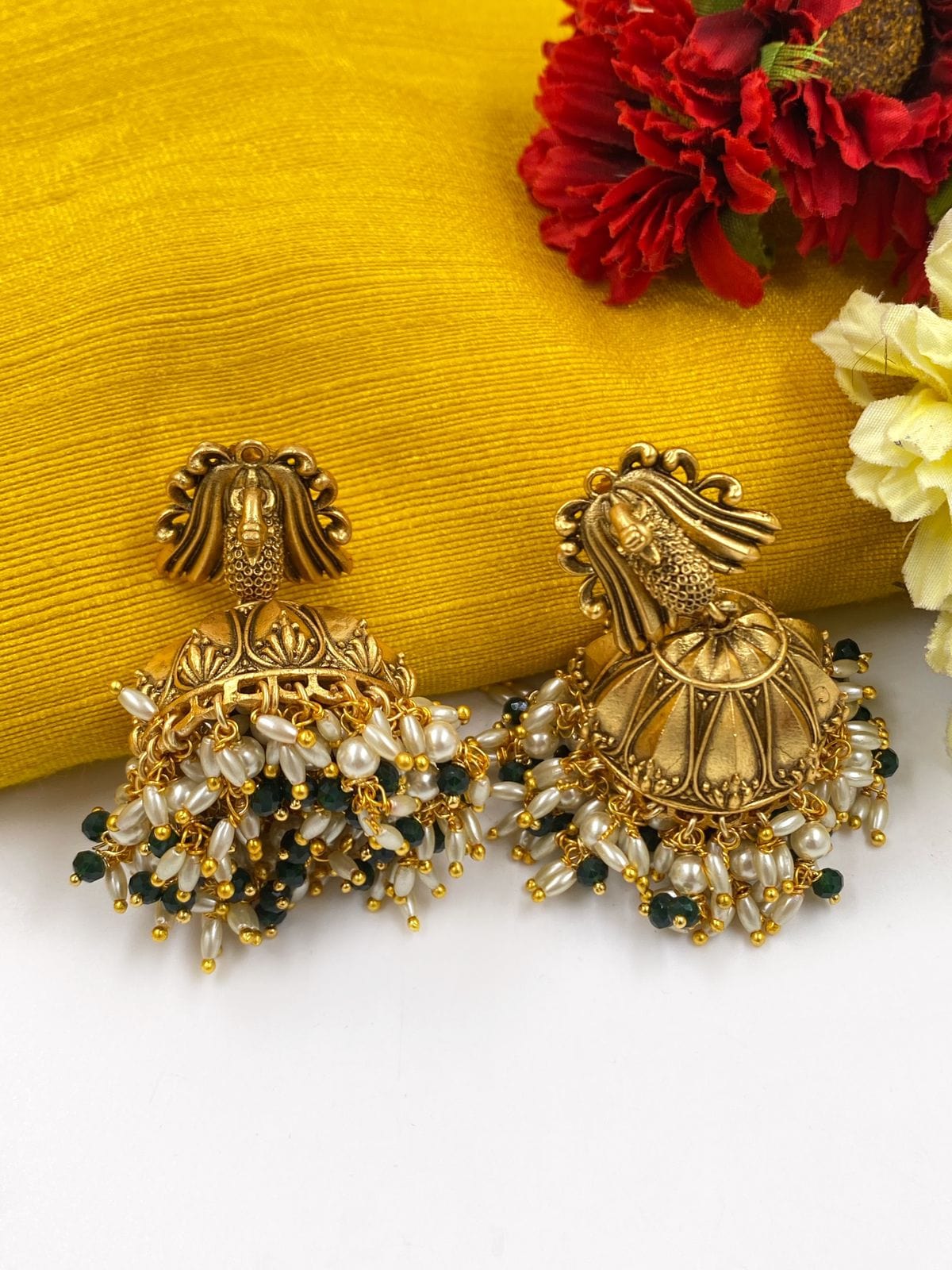 Brass Wedding Wear Oxidised Long Earrings For GirlsWomen