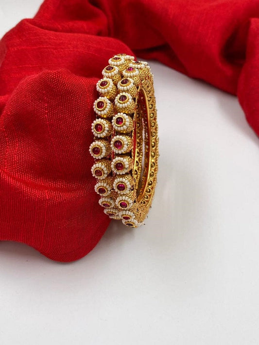 Designer Gold Plated Pearls Pacheli Bangles For Women By Gehna Shop Antique Golden Bangles