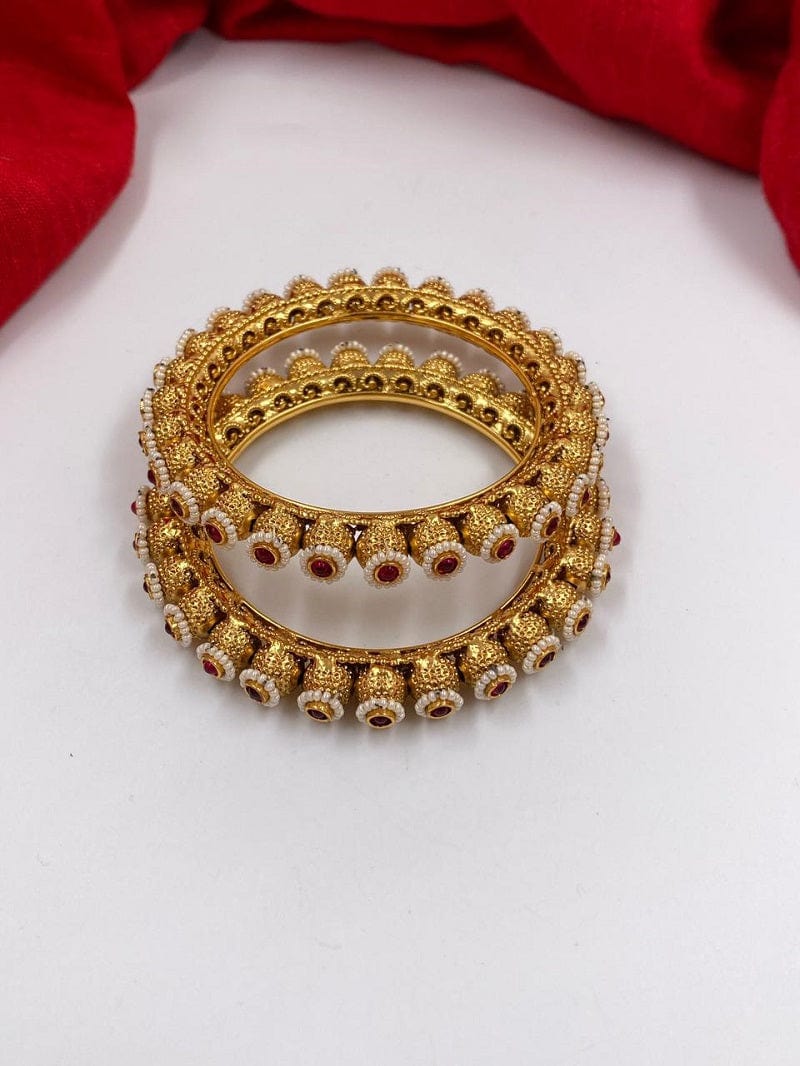 Designer Gold Plated Pearls Pacheli Bangles For Women By Gehna Shop Antique Golden Bangles