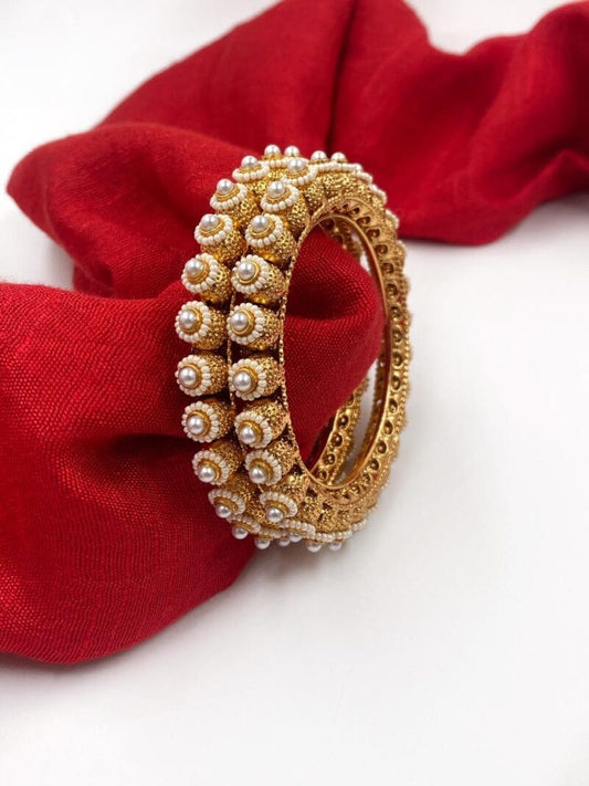 Designer Gold Plated Pearls Pacheli Bangles For Women By Gehna Shop Antique Golden Bangles