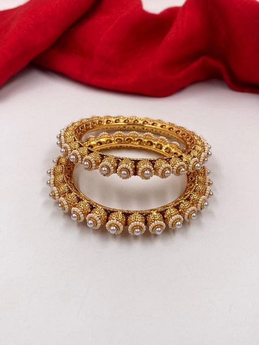 Designer Gold Plated Pearls Pacheli Bangles For Women By Gehna Shop Antique Golden Bangles