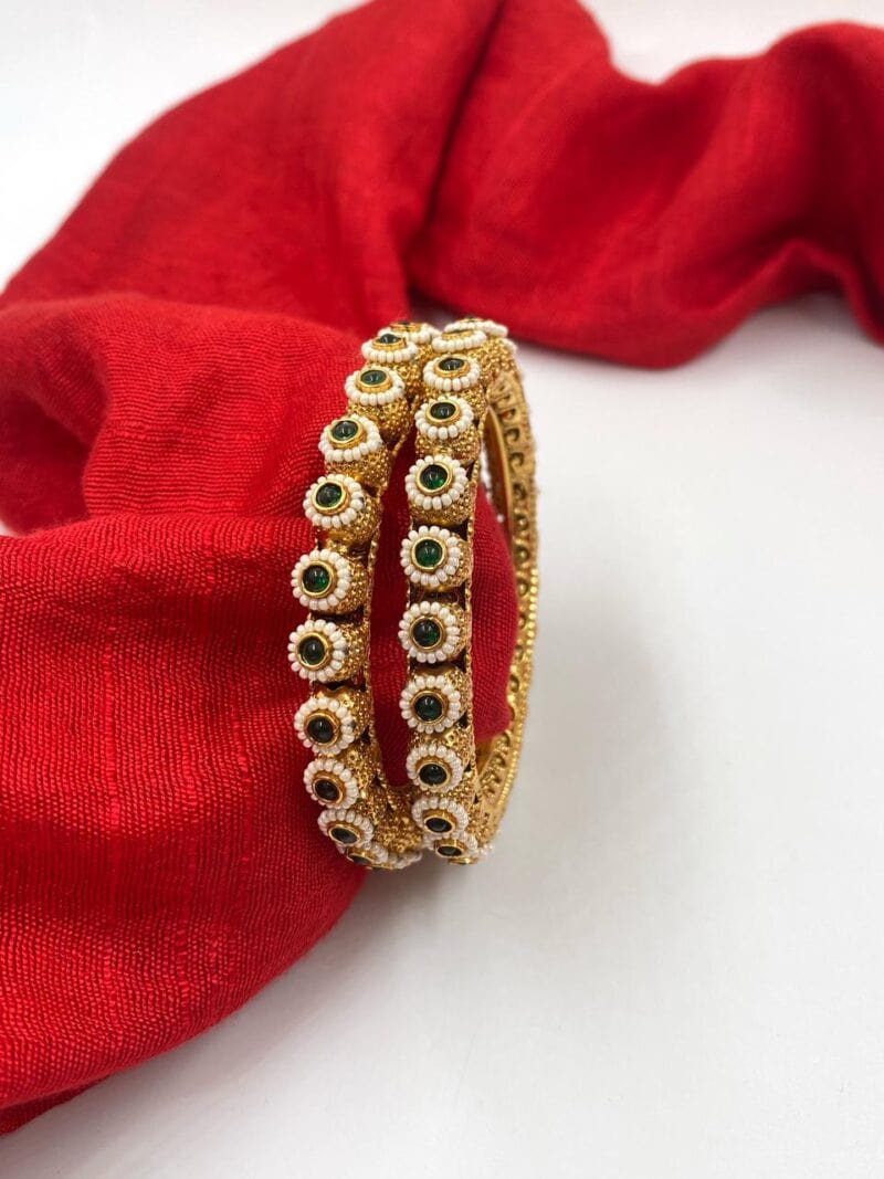 Designer Gold Plated Pearls Pacheli Bangles For Women By Gehna Shop Antique Golden Bangles