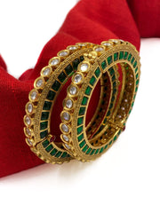 Designer Gold Plated Studded Emerald Stone And Kundan Openable Bangles For Women By Gehna Shop Bangles