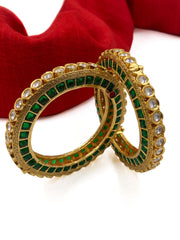 Designer Gold Plated Studded Emerald Stone And Kundan Openable Bangles For Women By Gehna Shop Bangles