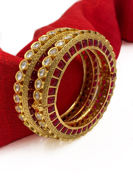 Designer Gold Plated Studded Ruby And Kundan Openable Bangles For Women By Gehna Shop Bangles