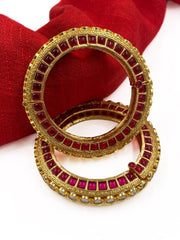 Designer Gold Plated Studded Ruby And Kundan Openable Bangles For Women By Gehna Shop Bangles