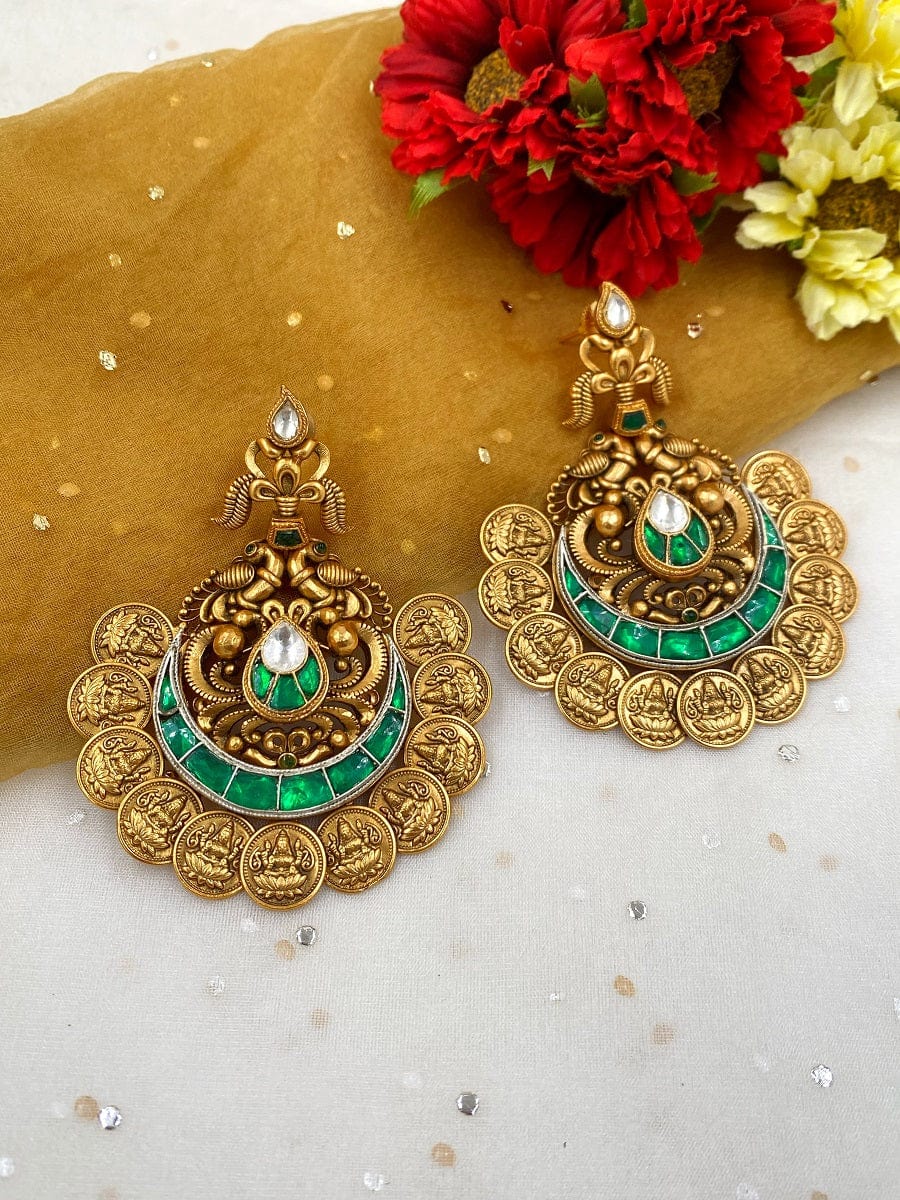 Multi Kemp Stones,With Attached Pearls,Two Lined Flower Design Jumka  Earrings For Bharatanatyam Dance And Temple Buy Online