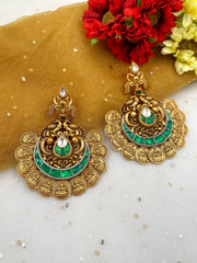 Designer Gold Plated Temple Lakshmi Coin Golden Chandbali Earrings For Weddings Chandbali Earrings