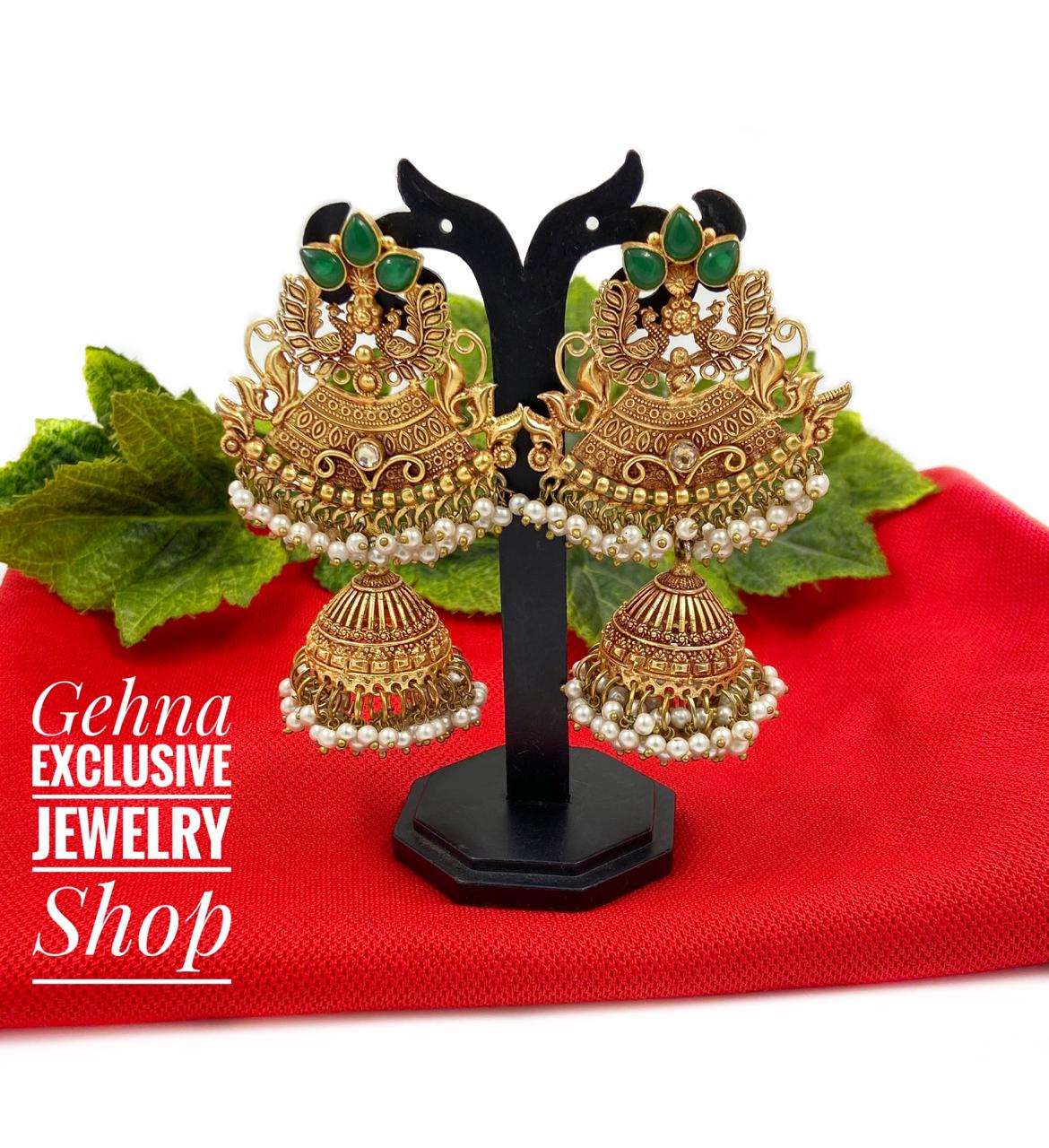 Designer Gold Toned  Geru Polish Antique Jhumki Earrings Jhumka earrings