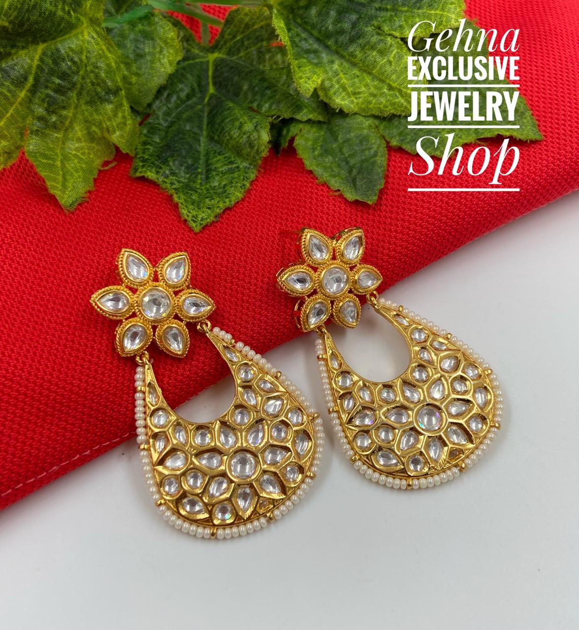 Designer Gold Toned Party Kundan Earrings For Females Kundan Earrings