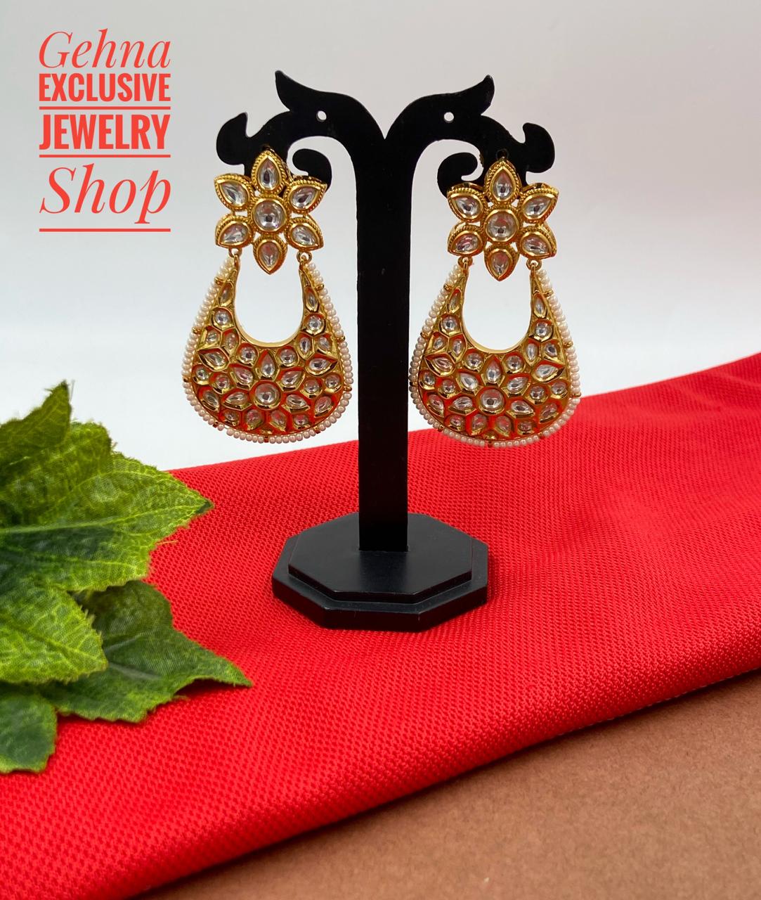 Designer Gold Toned Party Kundan Earrings For Females Kundan Earrings