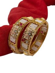 Designer Golden Meenakari And Pearl Bangles Set By Gehna Shop Antique Golden Bangles