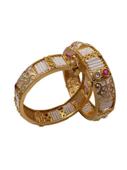 Designer Golden Meenakari And Pearl Bangles Set By Gehna Shop Antique Golden Bangles
