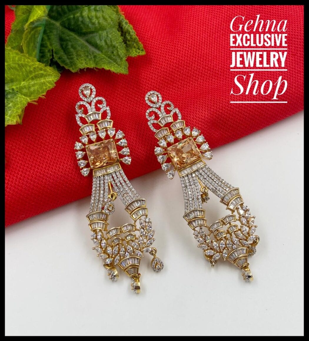 Designer Golden Zircon Long Danglers For Woman By Gehna Shop Earrings