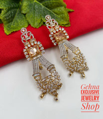 Designer Golden Zircon Long Danglers For Woman By Gehna Shop Earrings