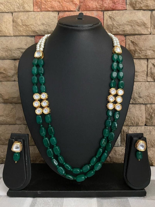 Designer Green Jade Beads Necklace With kundan For Ladies By Gehna Shop Beads Jewellery