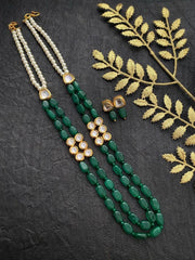 Designer Green Jade Beads Necklace With kundan For Ladies By Gehna Shop Beads Jewellery