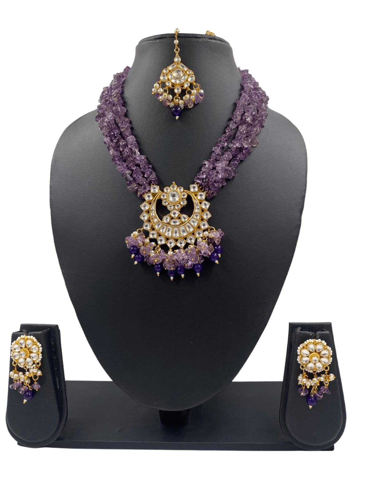 Designer Handcrafted Amethyst Beads And Jadau Kundan Necklace Set By Gehna Shop Choker Necklace Set