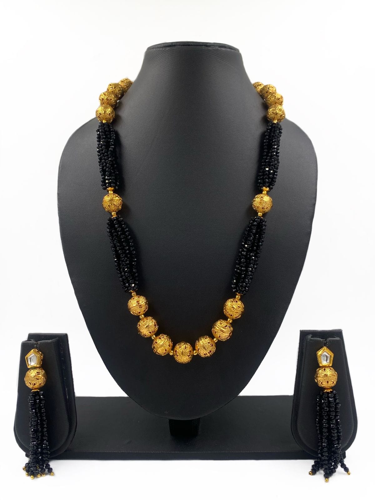Designer Handcrafted Black Crystal And Golden Beads Necklace For Woman By Gehna Shop Beads Jewellery