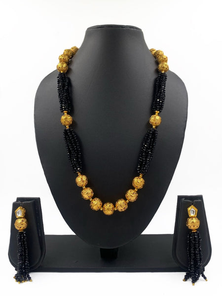 Buy Black Beads Necklace in 22kt Gold Plating. Half Ball Pendant in Rubies,  Emeralds and Czs. Multi Stranded Nallapusalu. No Earrings. Online in India  - Etsy