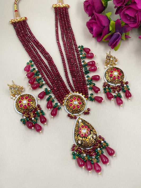 Designer Handcrafted Fine Meenakari Long Necklace Sets For Weddings Meenakari Necklace Sets