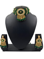 Designer Handcrafted Green Stone And Pearl Statement Choker Set For Women By Gehna Shop Choker Necklace Set