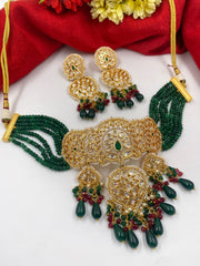 Designer Handcrafted Heavy Kundan Green Choker Necklace Set For Weddings By Gehna Shop Choker Necklace Set
