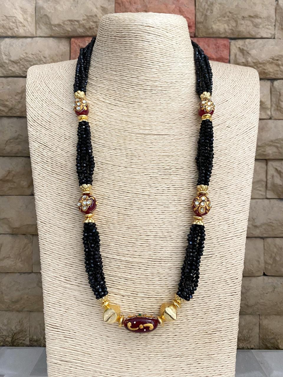 Designer Handcrafted Long Black Crystal Beaded Necklace Set By Gehna Shop Beads Jewellery