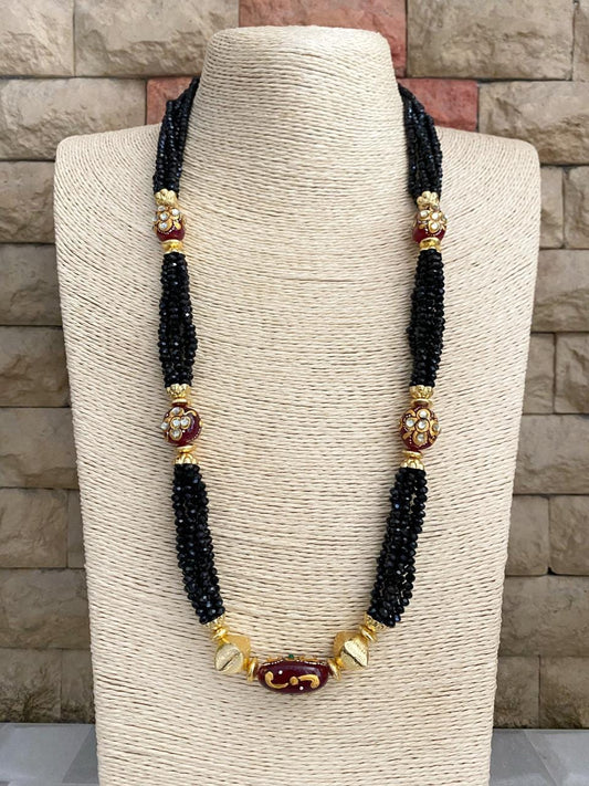 Designer Handcrafted Long Black Crystal Beaded Necklace Set By Gehna Shop Beads Jewellery