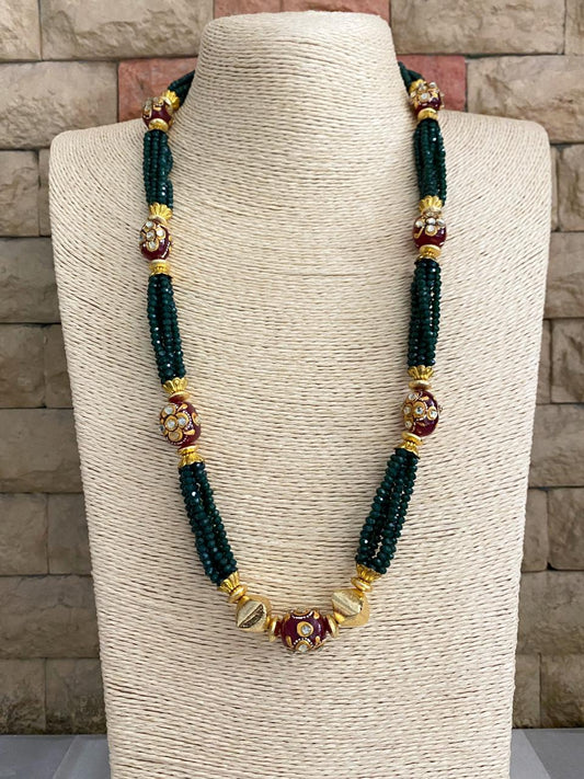 Designer Handcrafted Long Green Crystal Beaded Necklace Set By Gehna Shop Beads Jewellery