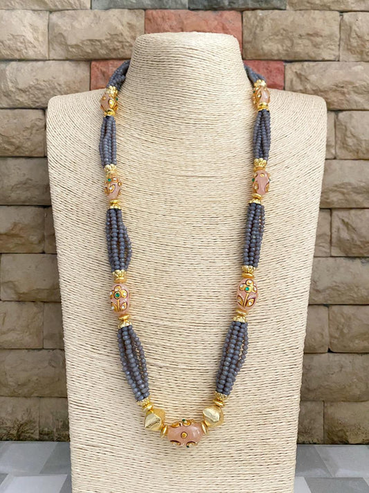 Designer Handcrafted Long Grey Crystal Beaded Necklace Set By Gehna Shop Beads Jewellery