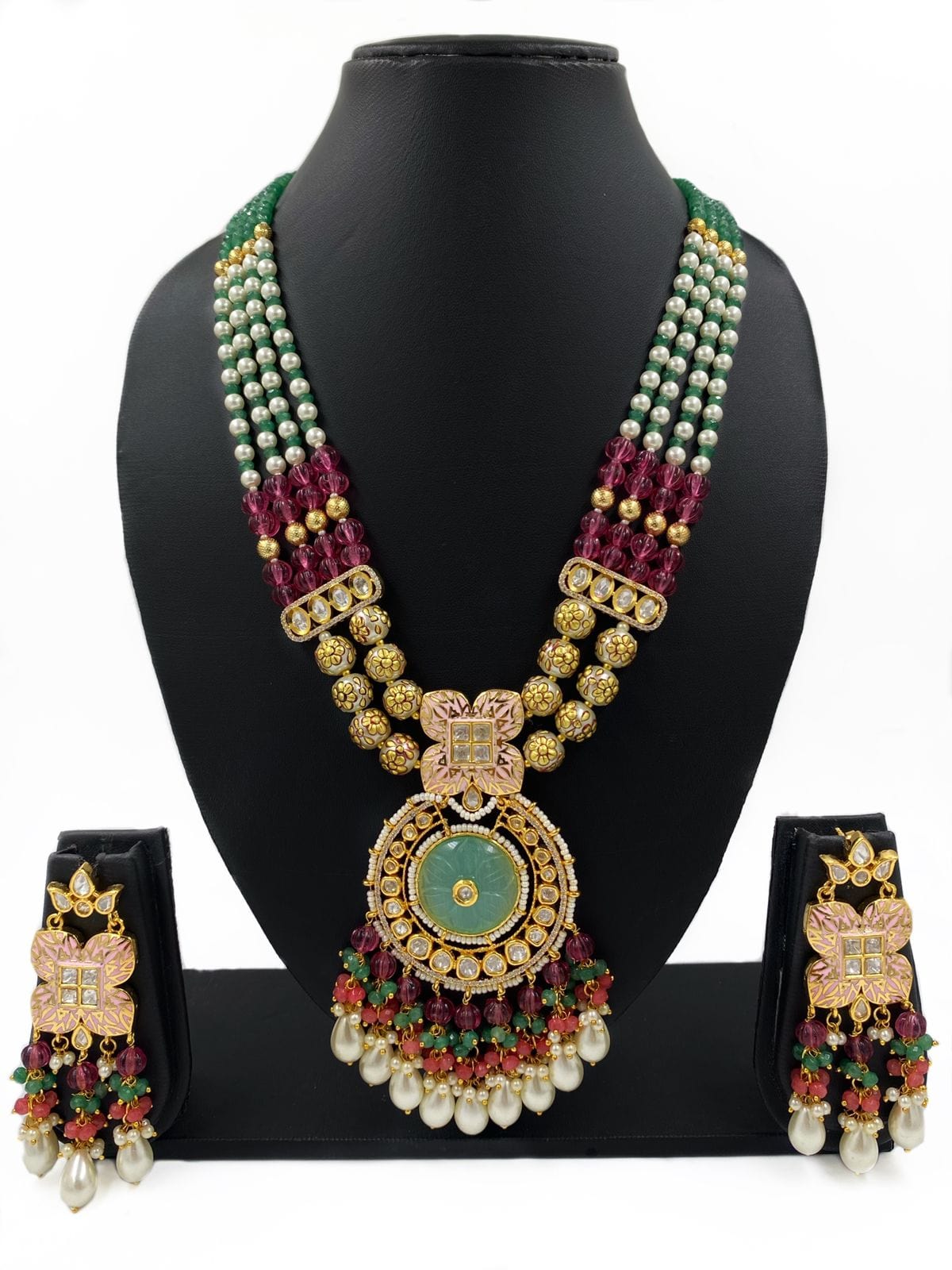 Designer Handcrafted Long Kundan Pendant Necklace Set For Weddings By Gehna Shop Kundan Necklace Sets