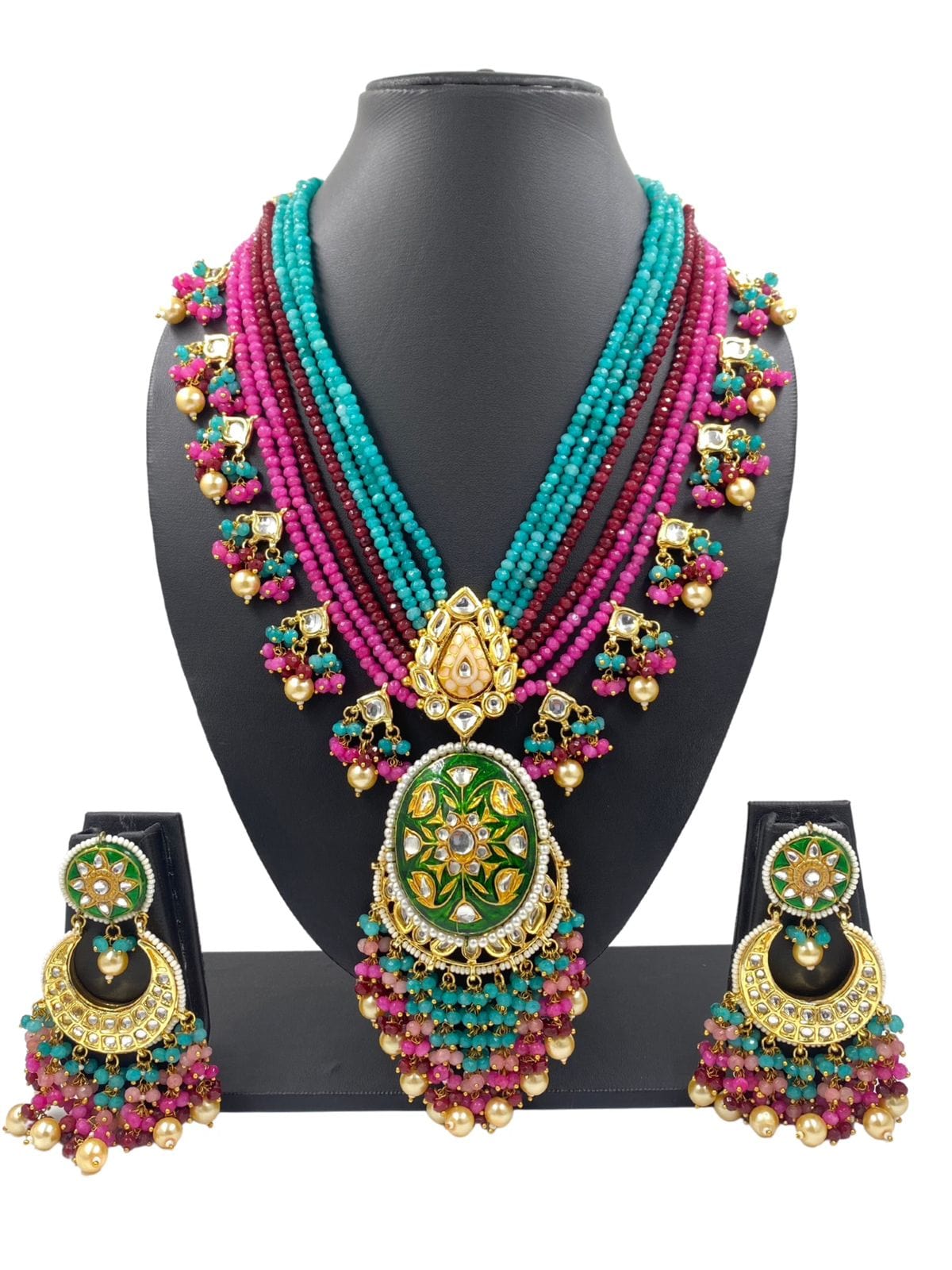Designer Handcrafted Long Kundan Ranihaar Necklace Set For Weddings Bridal Necklace Sets