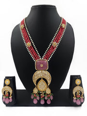 Designer Handcrafted Long Pink Kundan Pendant Necklace Set By Gehna Shop Kundan Necklace Sets