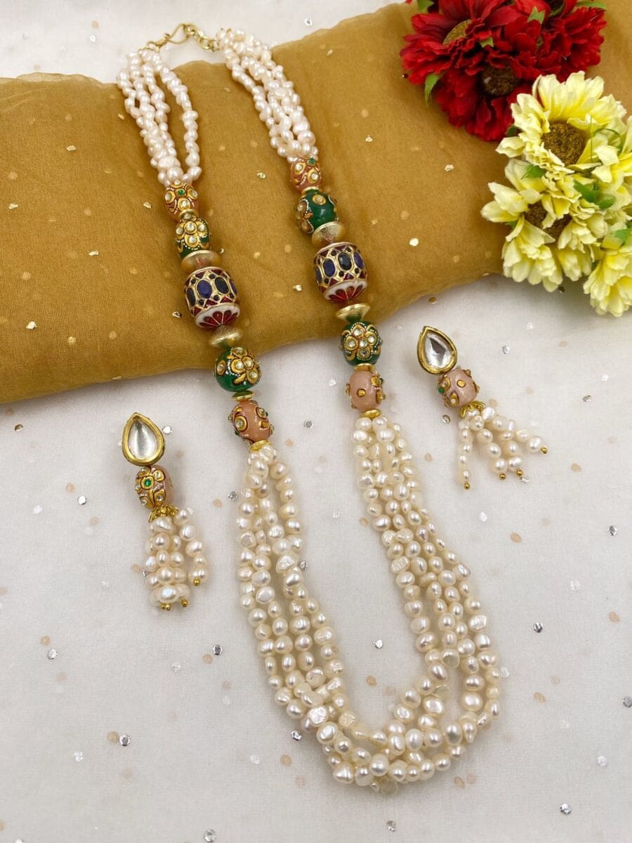 Designer Handcrafted Long Real Rice Pearl Beads Necklace For Women By Gehna Shop Beads Jewellery