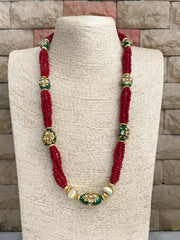 Designer Handcrafted Long Red Crystal Beaded Necklace Set By Gehna Shop Beads Jewellery