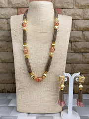 Designer Handcrafted Long Smoky Crystal Beaded Necklace Set By Gehna Shop Beads Jewellery