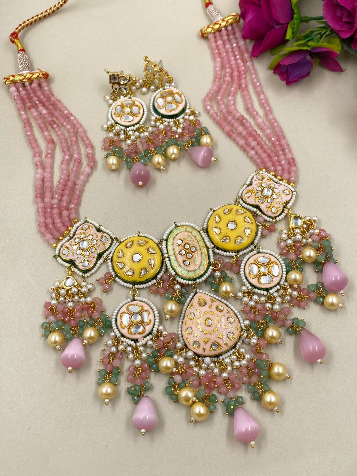 Designer Handcrafted Multi Color Kundan Meenakari Necklace For Weddings Meenakari Necklace Sets