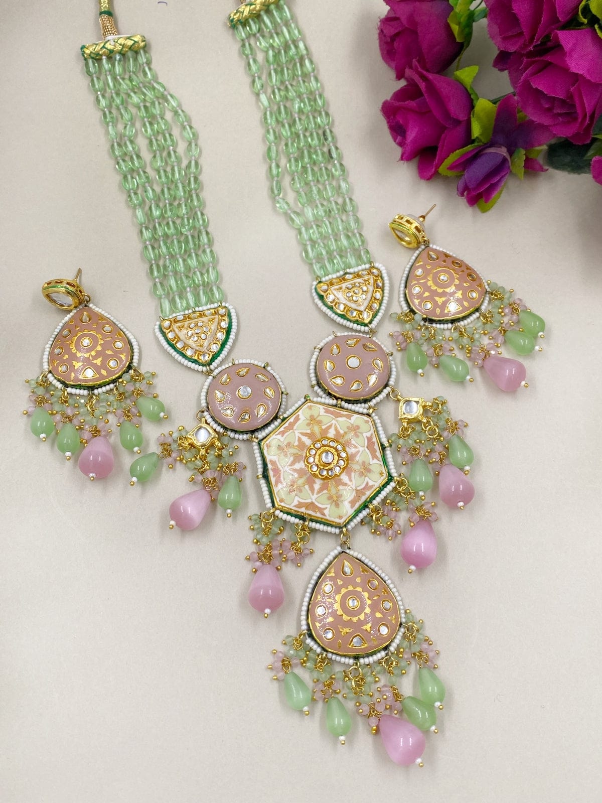 Designer Handcrafted Multi Color Meenakari Long Necklace Set By Gehna Shop Meenakari Necklace Sets