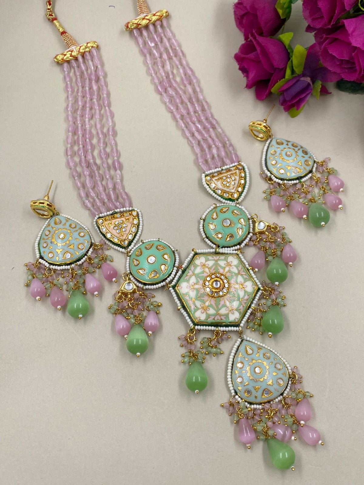 Designer Handcrafted Multi Color Meenakari Long Necklace Set By Gehna Shop Meenakari Necklace Sets