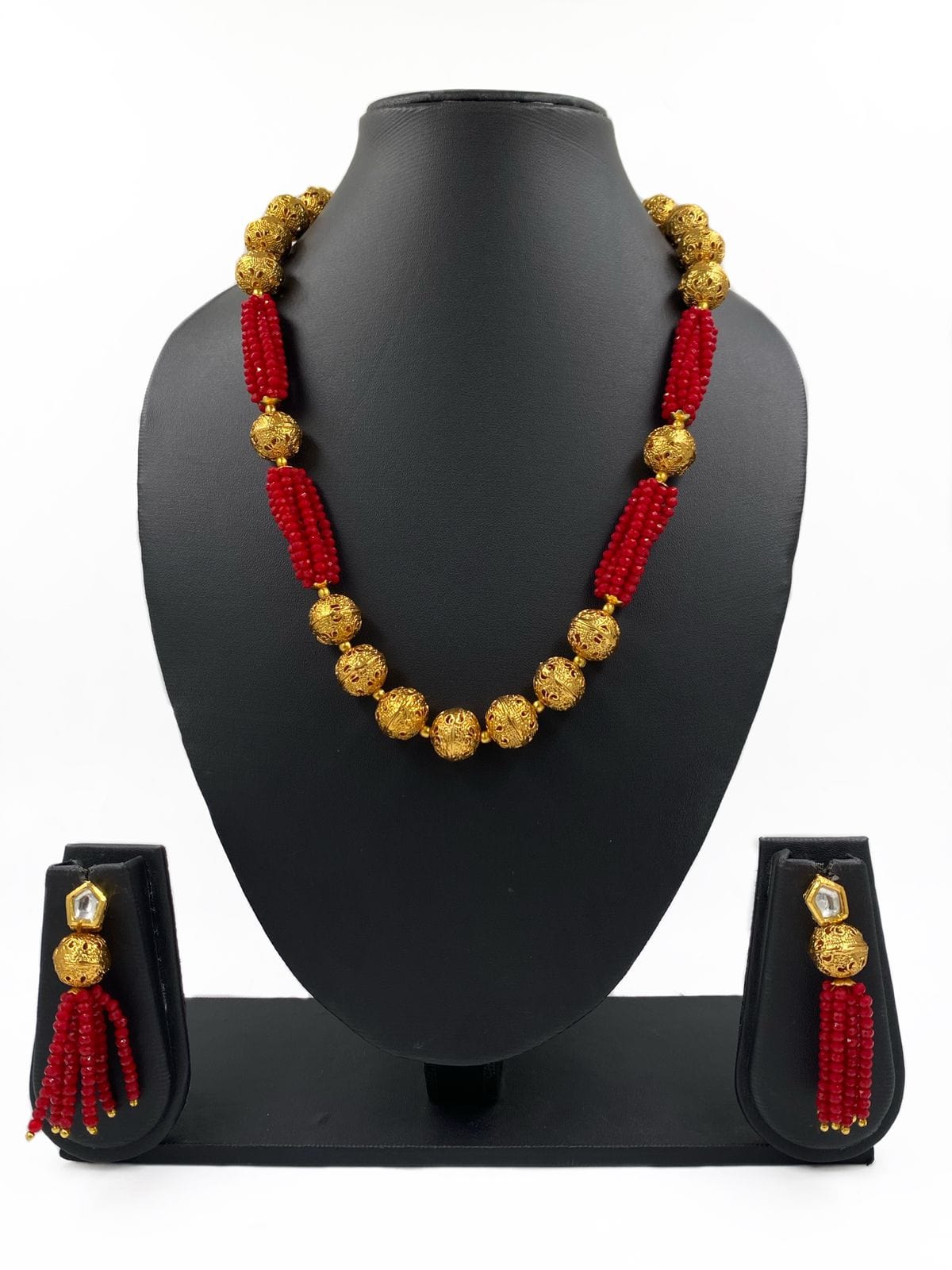Designer Handcrafted Red Crystal And Golden Beads Necklace For Woman By Gehna Shop Beads Jewellery