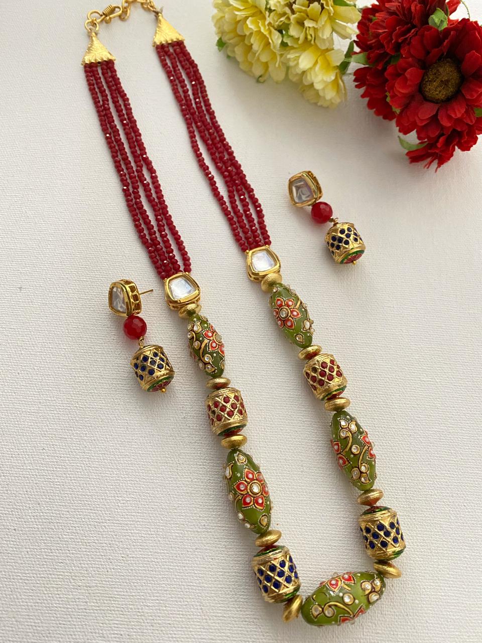 Designer Handcrafted Red Crystal Beads Necklace For Ladies By Gehna Shop Beads Jewellery