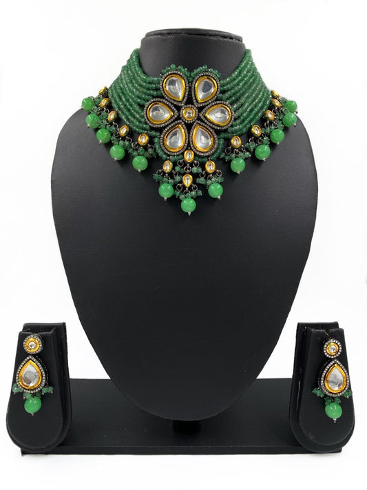 Designer Handcrafted Victorian Kundan Green Choker Necklace Set By Gehna Shop Victorian Necklace Sets