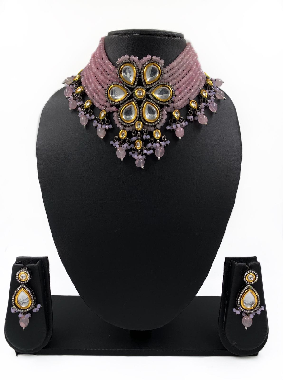 Designer Handcrafted Victorian Kundan Pink Choker Necklace Set By Gehna Shop Victorian Necklace Sets