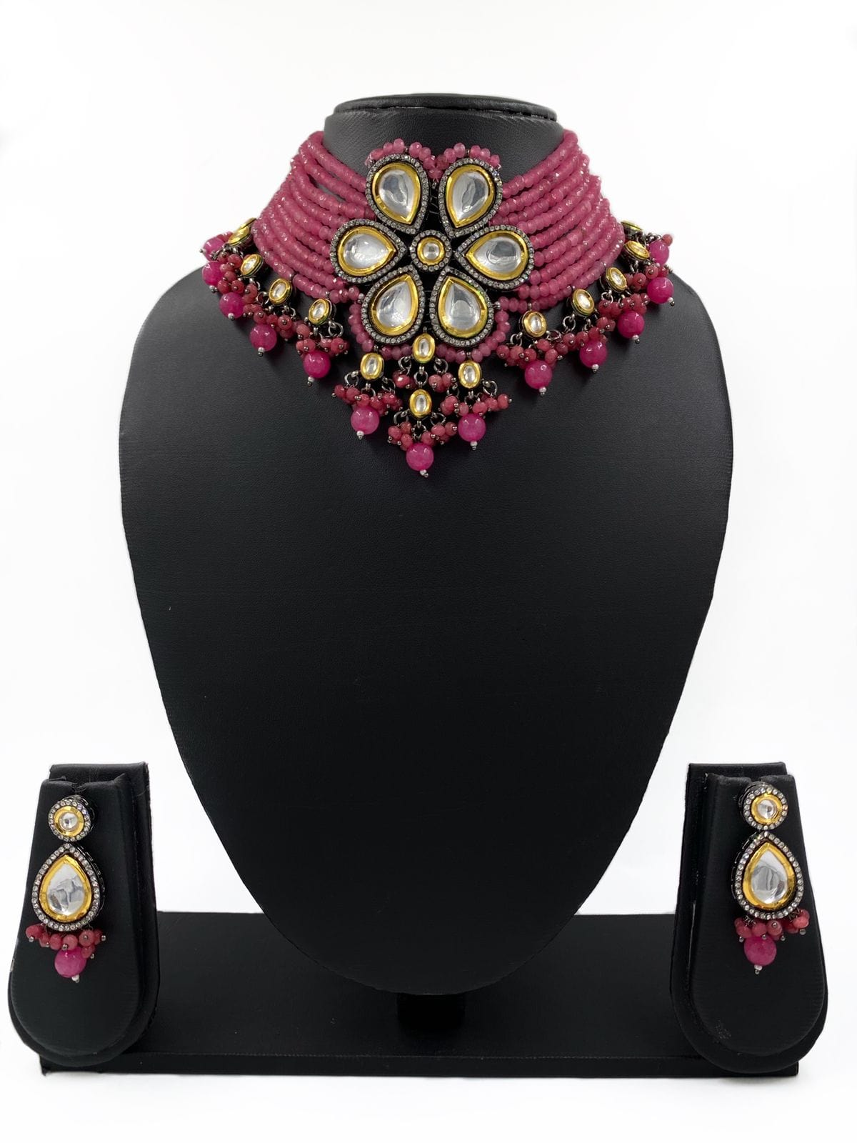 Designer Handcrafted Victorian Kundan Pink Choker Necklace Set By Gehna Shop Victorian Necklace Sets