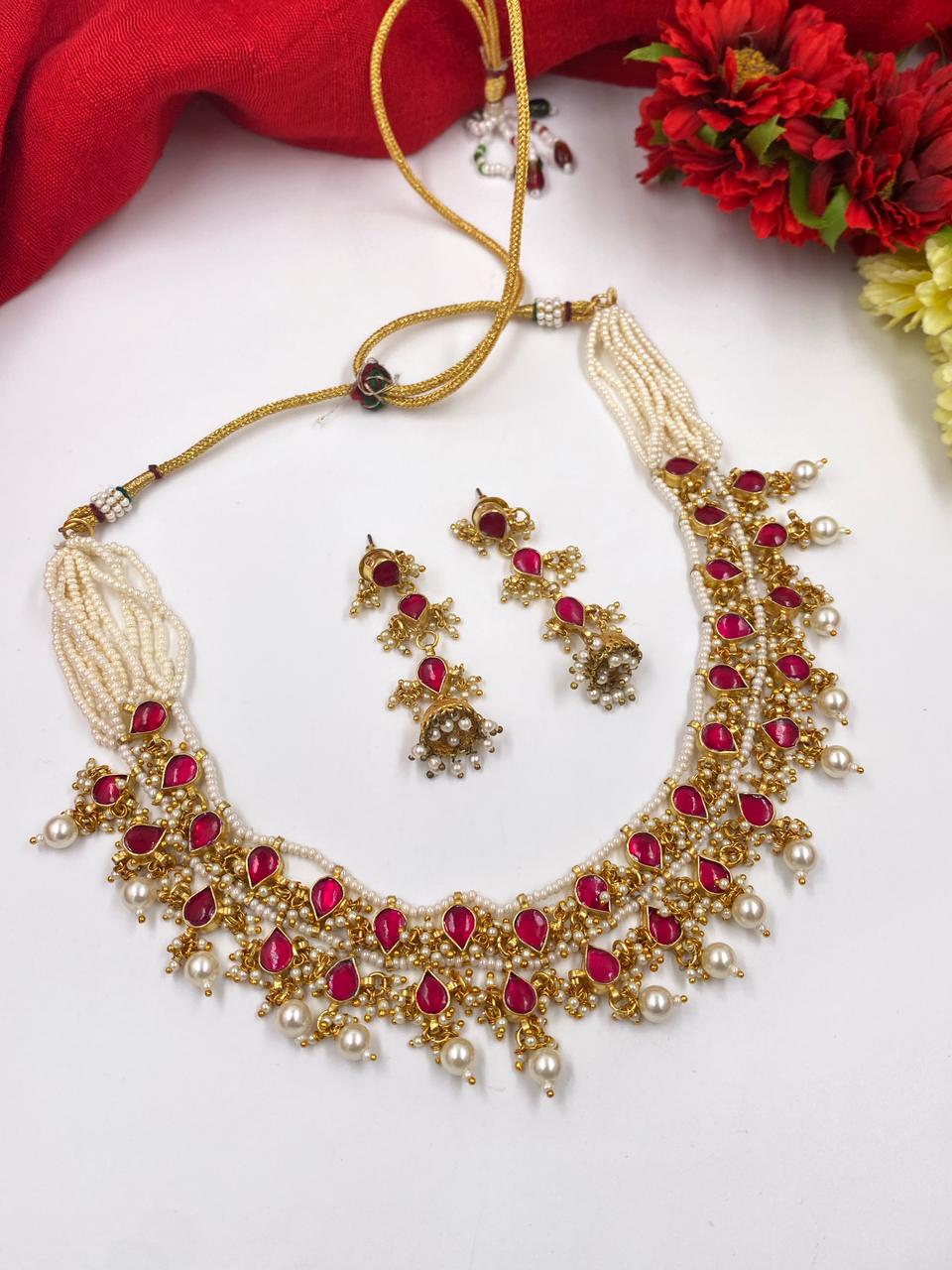 Designer Handmade Delicate Jadau Necklace Set For Weddings By Gehna Shop Choker Necklace Set