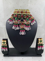 Designer Handmade Multi Color Kundan And Beads Choker Necklace Set For Ladies Bridal Necklace Sets
